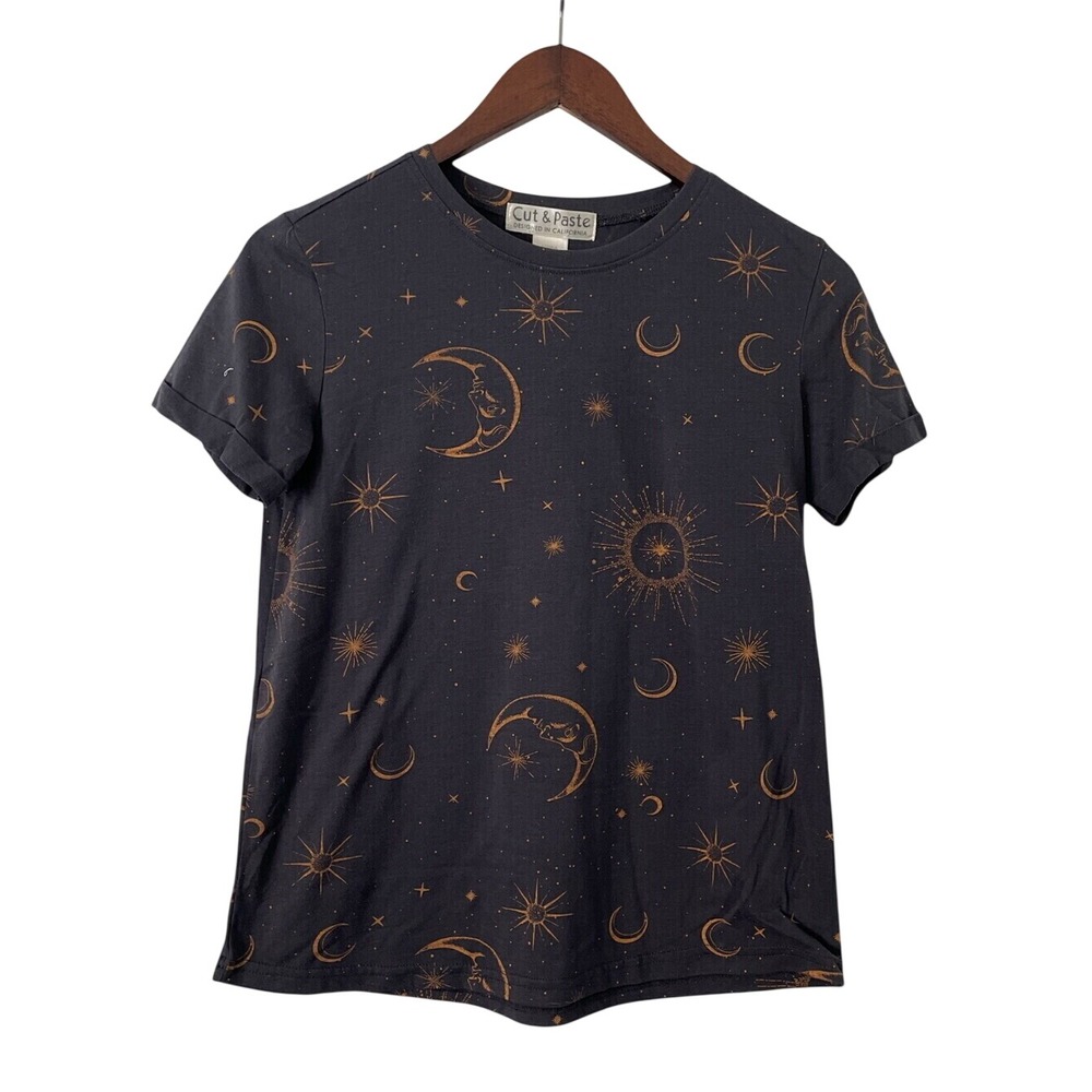 Cut & Paste Womens XS Celestial Moon Sun Stars Tee Whimsigoth Witchy Goth